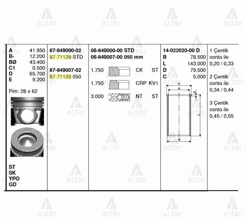Hyundai I20 Piston Segman Era OEM 06-849007-00